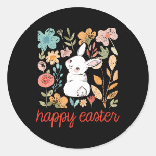 Fröhlicher Osterhase Floral Blumen Vintage Kaninch Runder Aufkleber