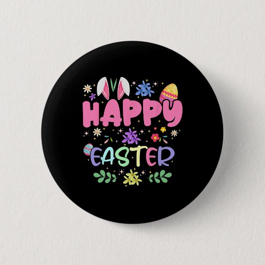 Fröhlicher Osterhase Frühhling Ostern Ei Ostern Fü Button (Vorderseite)