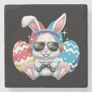 Fröhlicher Osterhase Hase Gaming Gamer Spiele Steinuntersetzer