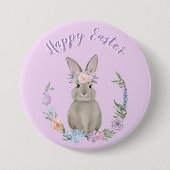 Fröhlicher Osterhase Hase und Blumen Button (Vorderseite)