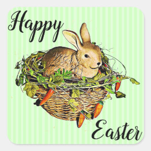 Fröhlicher Osterhase im Korb Aufkleber