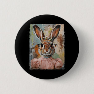 Fröhlicher Osterhase Kaninchen Blumen Grafik Kunst Button