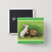 Fröhlicher Osterhase Korb Eier Button (Vorne & Hinten)