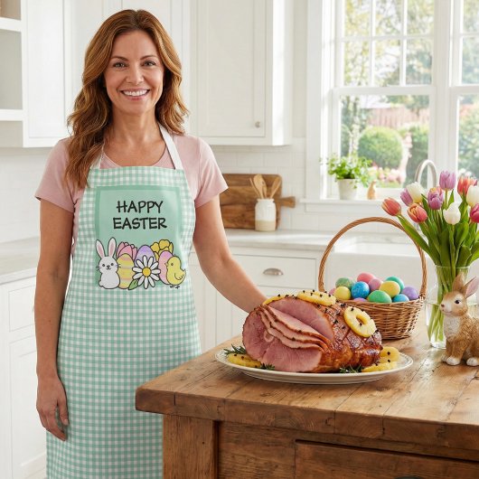 Fröhlicher Osterhase Küken Grün Gingham Schürze