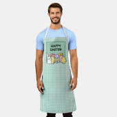 Fröhlicher Osterhase Küken Grün Gingham Schürze (Getragen)