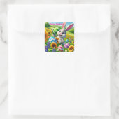 Fröhlicher „Osterhase“ Quadratischer Aufkleber (Tasche)