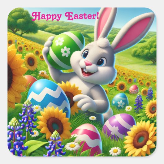 Fröhlicher „Osterhase“ Quadratischer Aufkleber (Vorderseite)