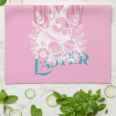 Fröhlicher Osterhase Stempel Rosa Geschirrtuch (Gefaltet)