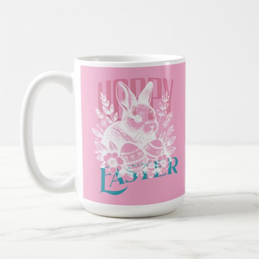 Fröhlicher Osterhase Stempel Rosa Kaffeetasse (Links)