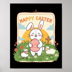 Fröhlicher Osterhase Süßer Kaninchen-Ei-Druck Männ Poster