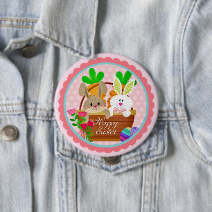 Fröhlicher Osterhase - Süßes Kaninchen & Osterkorb Button