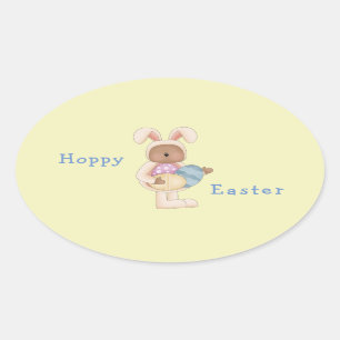 Fröhlicher Osterhase Teddybär Ovaler Aufkleber