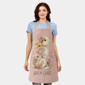 Fröhlicher Osterhase und Blumen Schürze (Getragen)