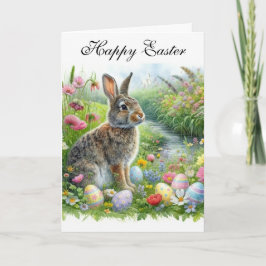 Fröhlicher Osterhase und Feiertags-Eier  Karte