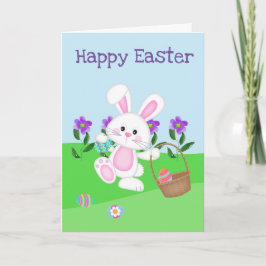 Fröhlicher Osterhase und Korb Karte