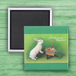 Fröhlicher Osterhase und Schubkarre Magnet
