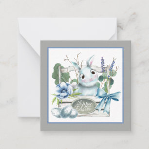 Fröhlicher Ostern Blumenkasten Blauer Hase Kaninch Mitteilungskarte