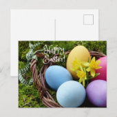 Fröhlicher Ostern Bunter Ostereier Korb Postkarte (Vorne/Hinten)
