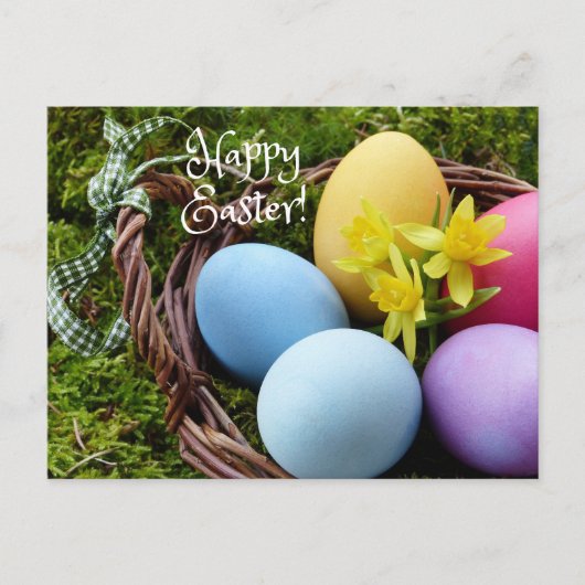 Fröhlicher Ostern Bunter Ostereier Korb Postkarte (Vorderseite)