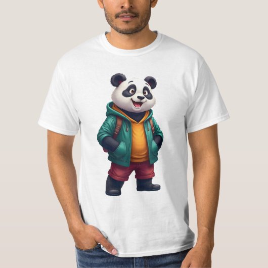 Fröhlicher Panda-T - Shirt - Abenteuer bereit (Vorderseite)