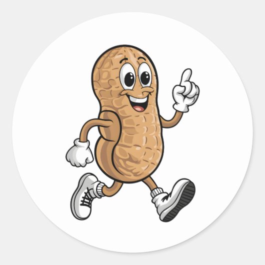 Fröhlicher Peanut Mascot Cartoon mit Schuhhandschu Runder Aufkleber (Vorderseite)