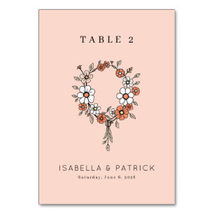 Fröhlicher Pfirsich-Blumenkranz Tischnummer