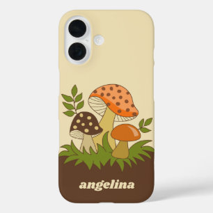 Fröhlicher Pilz mit individuellem Namen iPhone 16 Hülle