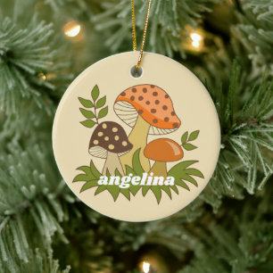 Fröhlicher Pilz mit individuellem Namen Keramik Ornament