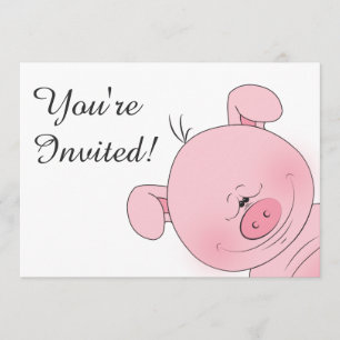 fröhlicher Pink Pig Cartoon Einladung