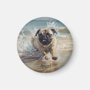 Fröhlicher Pug am Strand anpassbar Magnet
