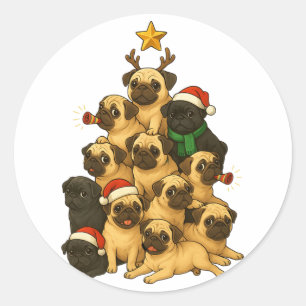 Fröhlicher Pugmas-Baum Lustiger Pug-Hund Weihnacht Runder Aufkleber