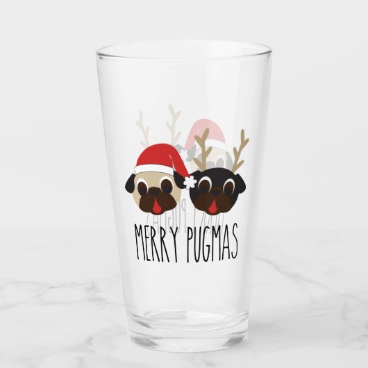 Fröhlicher Pugmas Mops Sankt u. Ren Glas (Vorderseite)