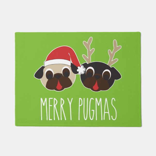 Fröhlicher Pugmas Weihnachtssankt-Mops-Ren-Mops Fußmatte (Vorderseite)
