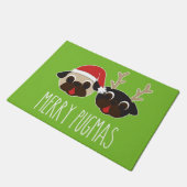Fröhlicher Pugmas Weihnachtssankt-Mops-Ren-Mops Fußmatte (Schrägansicht)