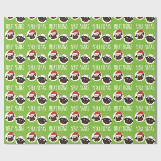 Fröhlicher Pugmas Weihnachtssankt-Mops-Ren-Mops Geschenkpapier (Flach)