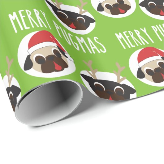 Fröhlicher Pugmas Weihnachtssankt-Mops-Ren-Mops Geschenkpapier (Rolleneckpunkt)