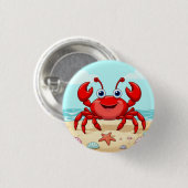 Fröhlicher Red Cartoon Crab am Strand mit Seashell Button (Vorne & Hinten)