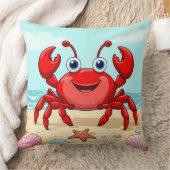 Fröhlicher Red Cartoon Crab am Strand mit Seashell Kissen (Decke)
