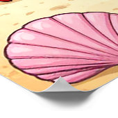 Fröhlicher Red Cartoon Crab am Strand mit Seashell Poster (Ecke)