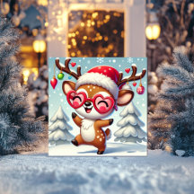 Fröhlicher Rentier mit Schnee und Ornamenten