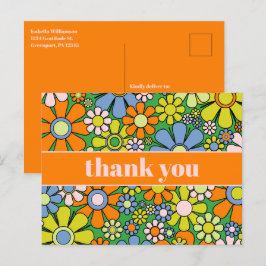 Fröhlicher Retro 60er Floral Vielen Dank Postkarte