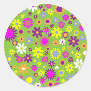 Fröhlicher Retro Blume Power Blumendesigner Runder Aufkleber
