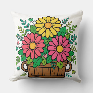 Fröhlicher Retro-Blumen-Holzpflanzkübel Kissen
