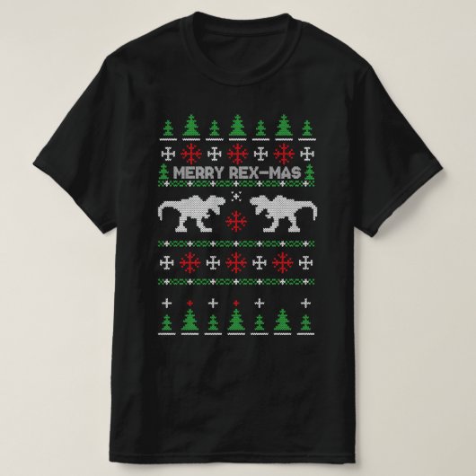 fröhlicher Rexmas Dinosaurier t-rex Ugly Weihnacht T-Shirt (Design vorne)