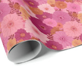 Fröhlicher Rosa Blumen Stilisierter Blumenstrauß Geschenkpapier (Rolleneckpunkt)