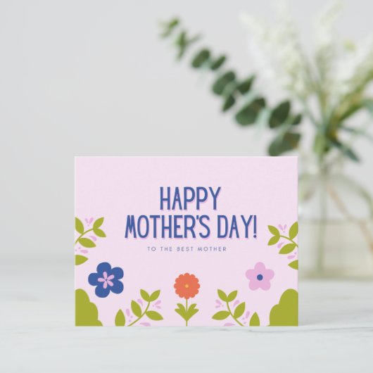 Fröhlicher Rosa floraler Muttertag Postkarte (Stehend Vorderseite)