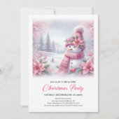 Fröhlicher Rosa Schneemann Editierbare Weihnachts- Einladung (Vorderseite)