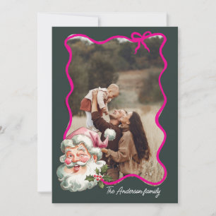 Fröhlicher rosa Weihnachts-Santa Retro-Foto Feiertagskarte