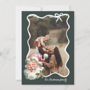 Fröhlicher rosa Weihnachts-Santa Retro-Foto Feiertagskarte