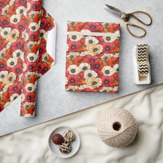 Fröhlicher roter Blumenmohn-Teppich Geschenkpapier (Kunsthandwerk)